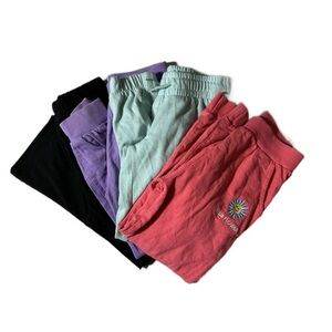 Assorted brands Kids Sweatpants “5” pair Black, Purple, Mint,‎ Pink size 6